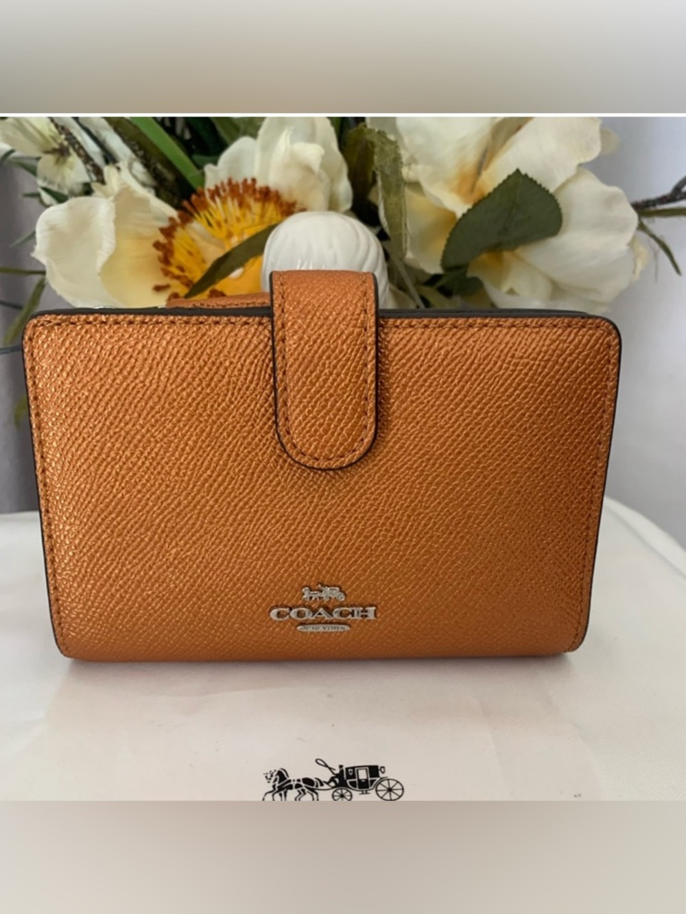 Coach Metallic Burnt Orange Textured Wallet